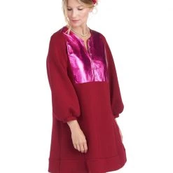 BURU White Label Bib Front A-line Dress - Double Knit Crimson Clothing