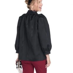 BURU Pink Label Clothing Bow Blouse - Black Moiré