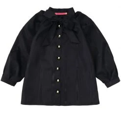 BURU Pink Label Clothing Bow Blouse - Black Moiré