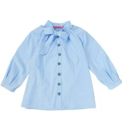 BURU Pink Label Bow Blouse - Blue Poplin Clothing