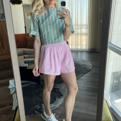 BURU White Label Clothing Boxy Mom Crop - Green & Pink Plaid 12 BURU White Label Clothing Boxy Mom Crop - Green & Pink Plaid