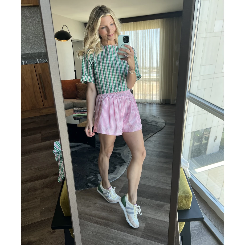 BURU White Label Clothing Boxy Mom Crop - Green & Pink Plaid 8 BURU White Label Clothing Boxy Mom Crop - Green & Pink Plaid