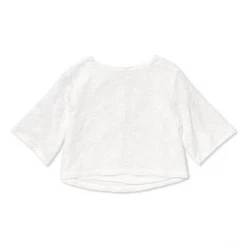 BURU White Label Boxy Mom Crop - White Embroidery Clothing
