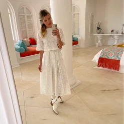 BURU White Label Smocked Waist MIDI Skirt - White Embroidery 35 BURU White Label Smocked Waist MIDI Skirt - White Embroidery