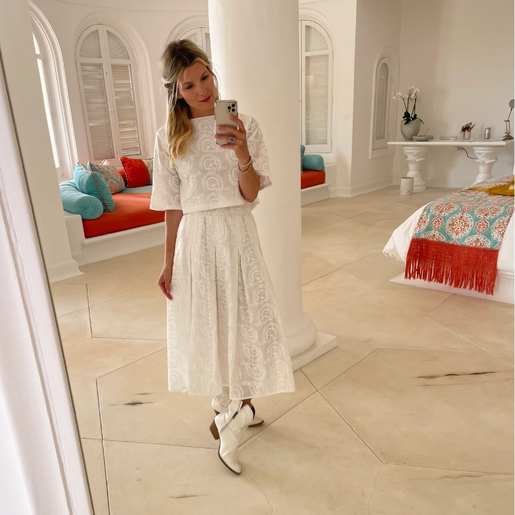 BURU White Label Smocked Waist MIDI Skirt - White Embroidery 18 BURU White Label Smocked Waist MIDI Skirt - White Embroidery