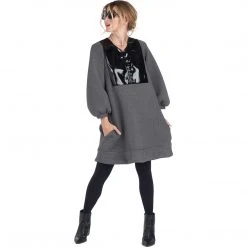 BURU White Label Bib Front A-line Dress - Double Knit Grey Clothing