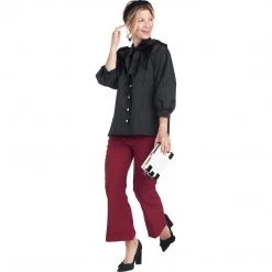 BURU Pink Label Clothing Bow Blouse - Black Moiré