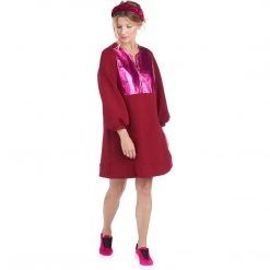 BURU White Label Bib Front A-line Dress - Double Knit Crimson Clothing