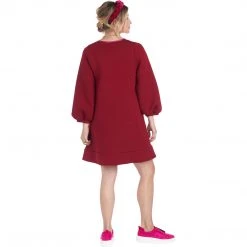 BURU White Label Bib Front A-line Dress - Double Knit Crimson Clothing