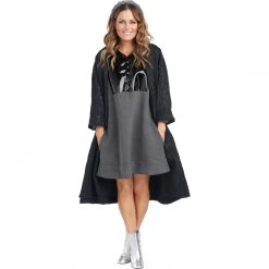 BURU White Label Bib Front A-line Dress - Double Knit Grey Clothing