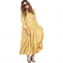 BURU Pink Label Long Sleeve Placket Front Shirtdress - Gold Cotton