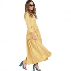 BURU Pink Label Long Sleeve Placket Front Shirtdress - Gold Cotton