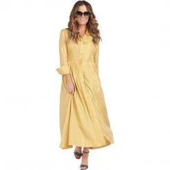BURU Pink Label Long Sleeve Placket Front Shirtdress - Gold Cotton