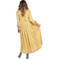 BURU Pink Label Long Sleeve Placket Front Shirtdress - Gold Cotton