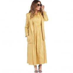 BURU Pink Label Long Sleeve Placket Front Shirtdress - Gold Cotton