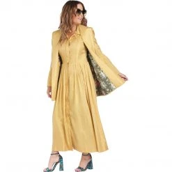 BURU Pink Label Long Sleeve Placket Front Shirtdress - Gold Cotton