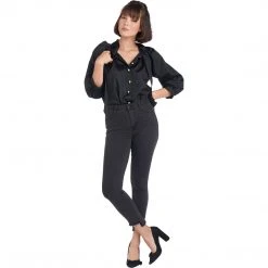 BURU Pink Label Clothing Bow Blouse - Black Moiré