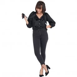 BURU Pink Label Clothing Bow Blouse - Black Moiré