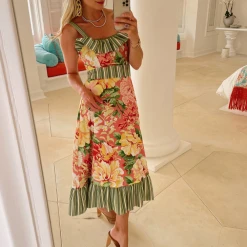 BURU Pink Label Button Top Sundress - Coral Botanical Clothing