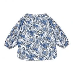 BURU White Label Button Sleeve Blouse - Blue Leaves