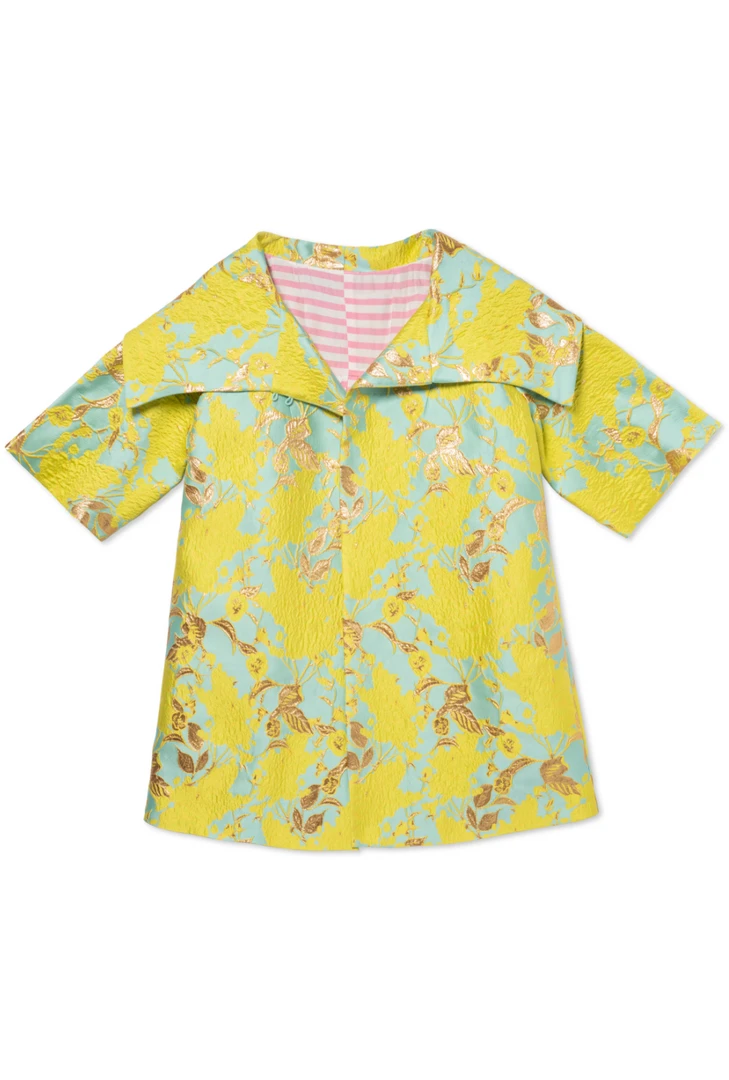 BURU White Label Car Coat - Chartreuse Brocade 3 BURU White Label Car Coat - Chartreuse Brocade