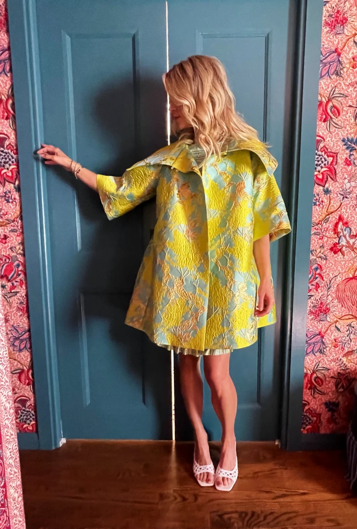 BURU White Label Car Coat - Chartreuse Brocade 4 BURU White Label Car Coat - Chartreuse Brocade