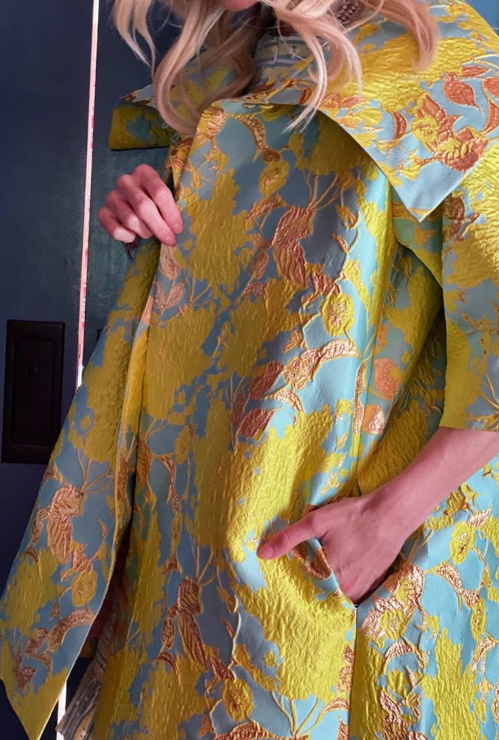 BURU White Label Car Coat - Chartreuse Brocade 5 BURU White Label Car Coat - Chartreuse Brocade