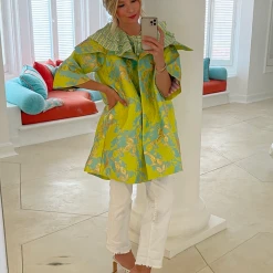 BURU White Label Car Coat - Chartreuse Brocade 15 BURU White Label Car Coat - Chartreuse Brocade