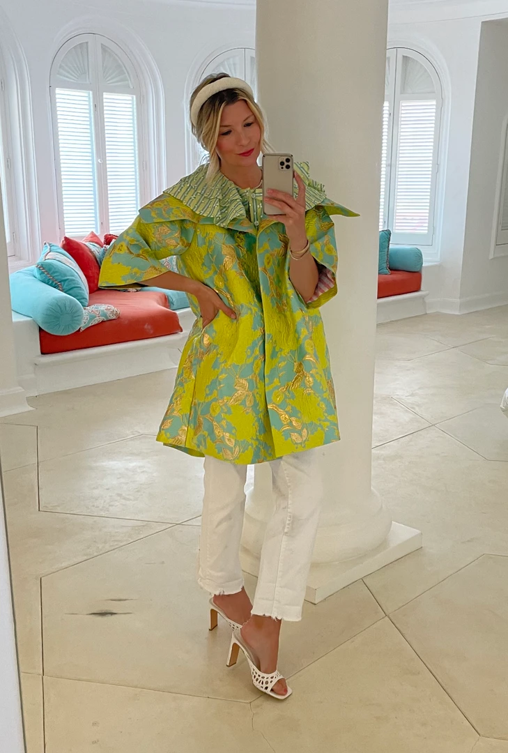 BURU White Label Car Coat - Chartreuse Brocade 6 BURU White Label Car Coat - Chartreuse Brocade