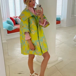 BURU White Label Car Coat - Chartreuse Brocade 16 BURU White Label Car Coat - Chartreuse Brocade