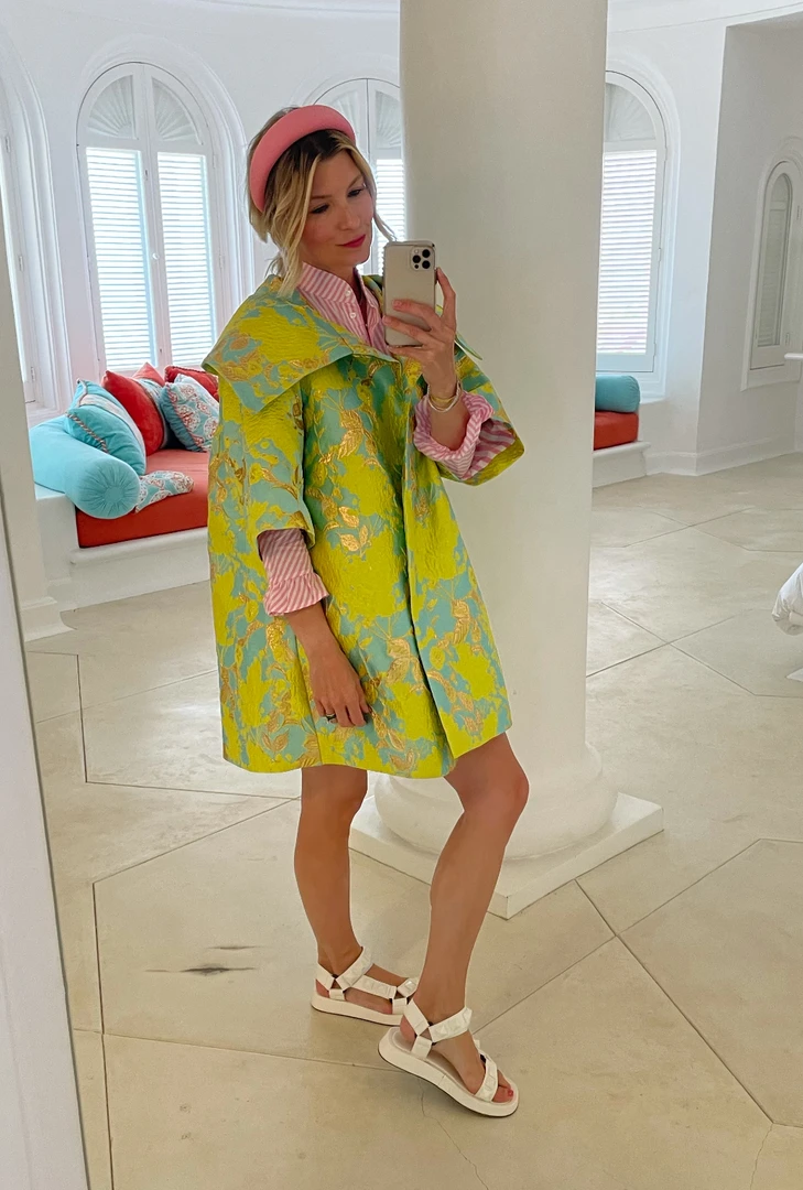 BURU White Label Car Coat - Chartreuse Brocade 7 BURU White Label Car Coat - Chartreuse Brocade