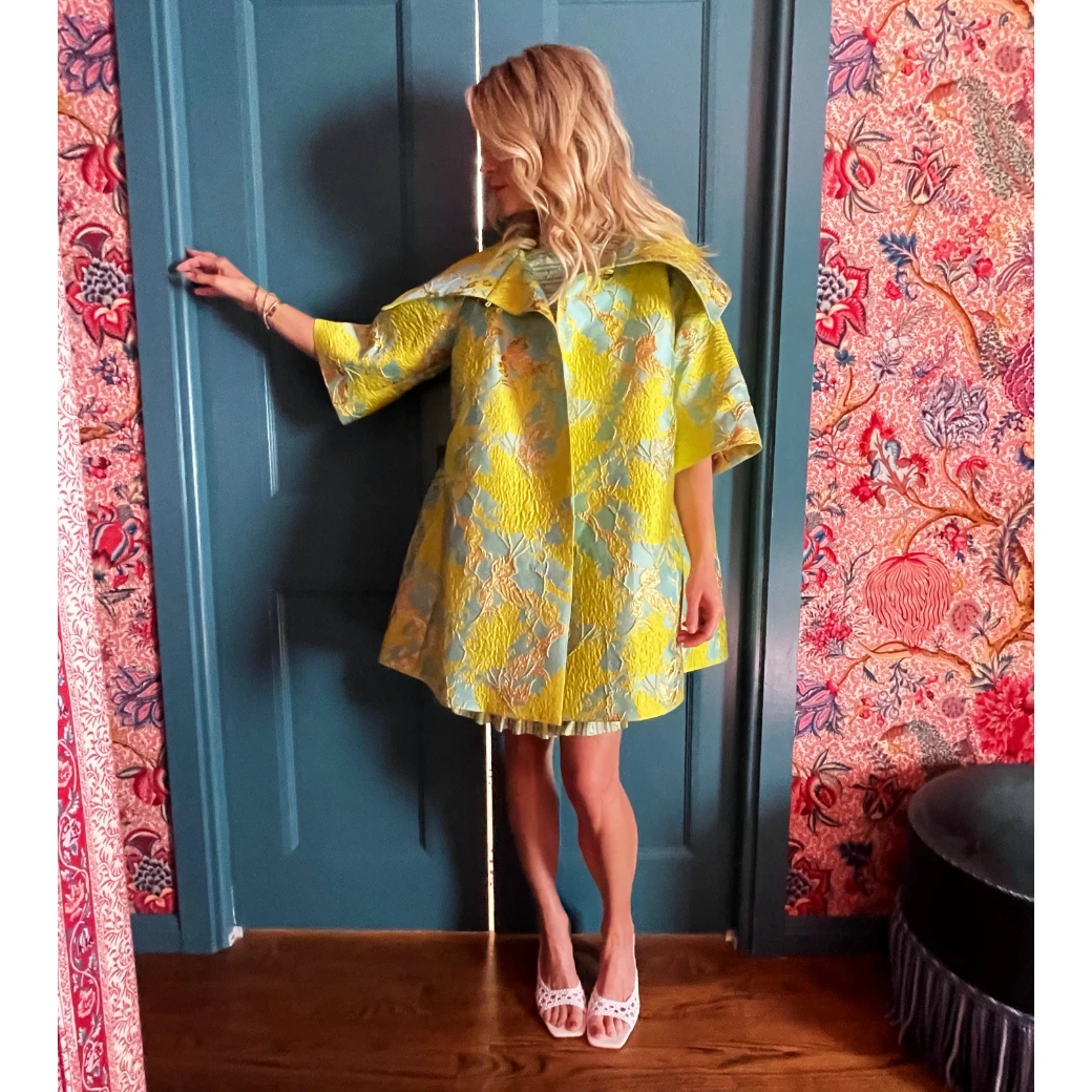 BURU White Label Car Coat - Chartreuse Brocade 8 BURU White Label Car Coat - Chartreuse Brocade