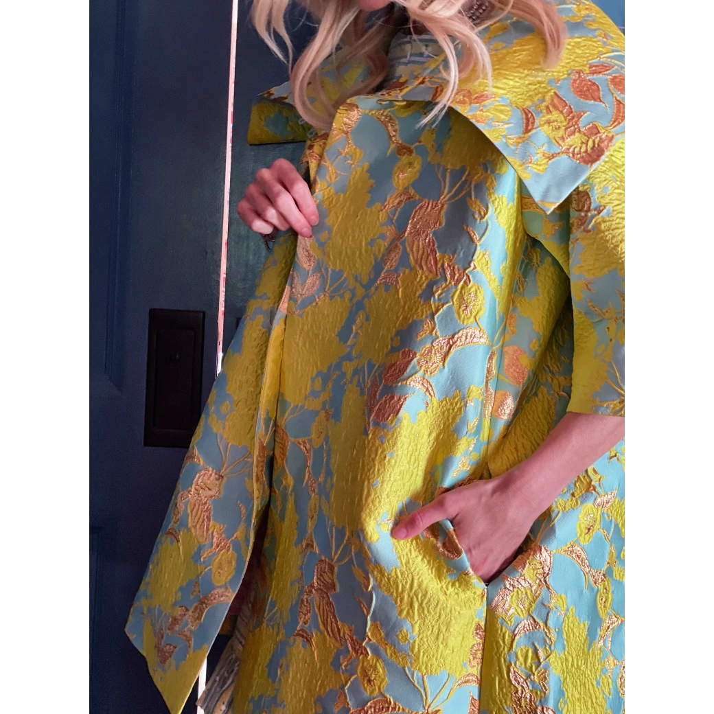 BURU White Label Car Coat - Chartreuse Brocade 9 BURU White Label Car Coat - Chartreuse Brocade