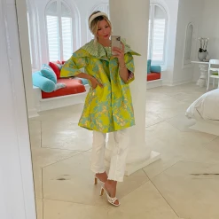 BURU White Label Car Coat - Chartreuse Brocade 19 BURU White Label Car Coat - Chartreuse Brocade