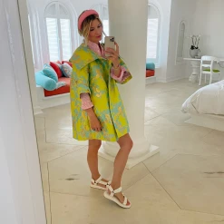 BURU White Label Car Coat - Chartreuse Brocade 20 BURU White Label Car Coat - Chartreuse Brocade