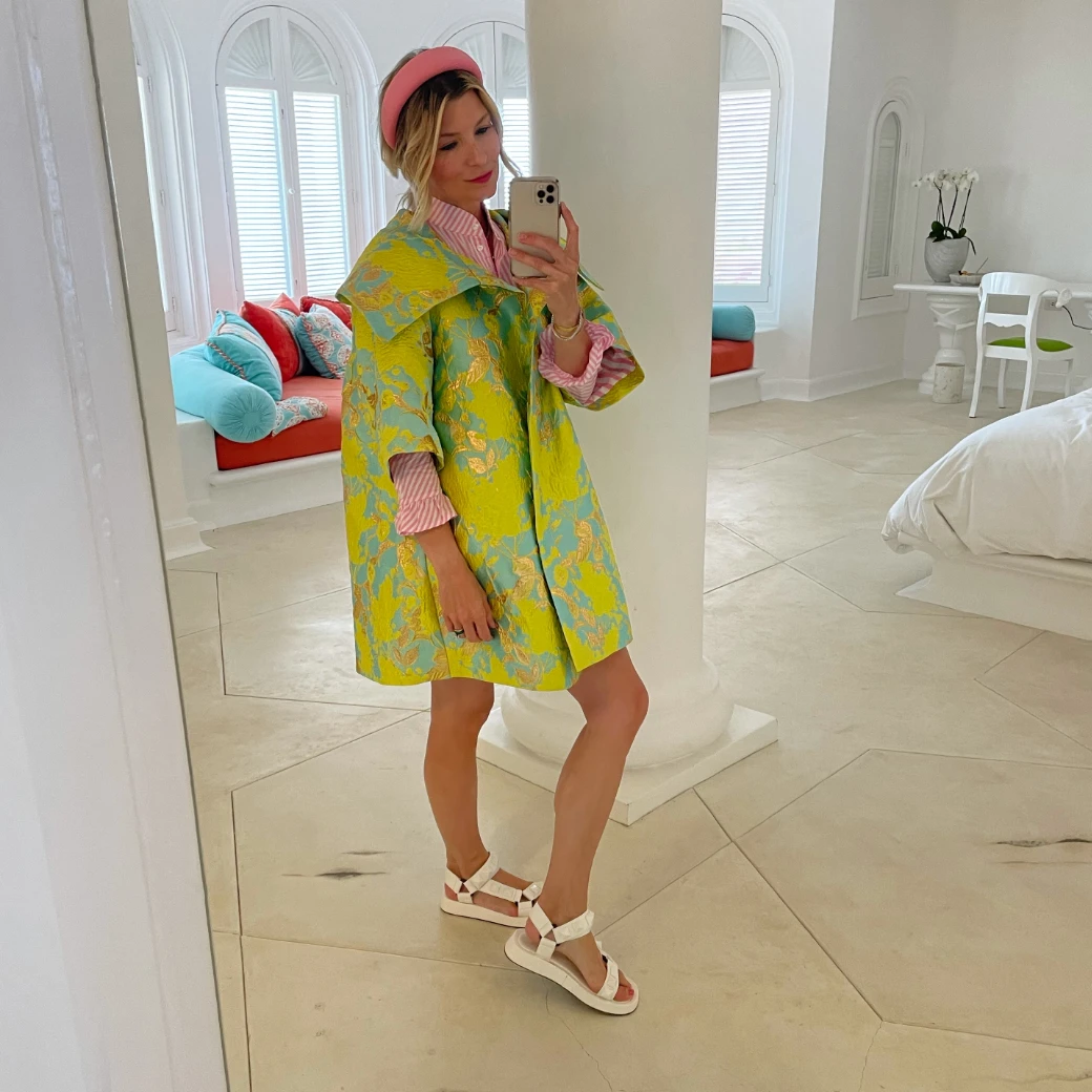 BURU White Label Car Coat - Chartreuse Brocade 11 BURU White Label Car Coat - Chartreuse Brocade