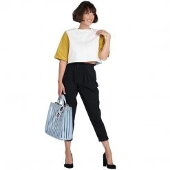 BURU White Label Color Block Mom Crop - White - Final Sale Clothing