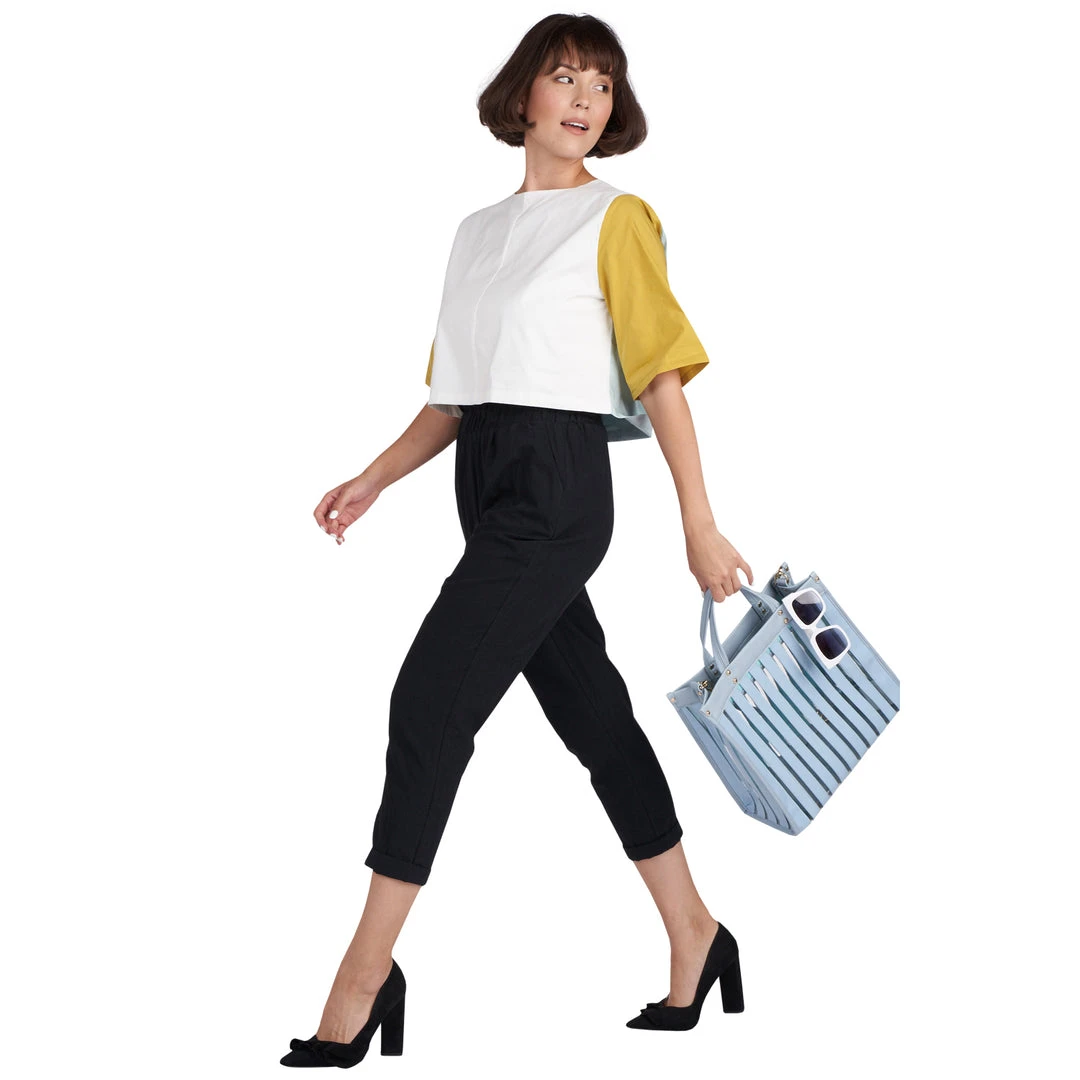 BURU White Label Color Block Mom Crop - White - Final Sale Clothing