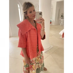 BURU Pink Label Cropped Car Coat - Coral Tweed