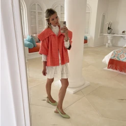 BURU Pink Label Cropped Car Coat - Coral Tweed