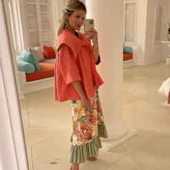 BURU Pink Label Cropped Car Coat - Coral Tweed