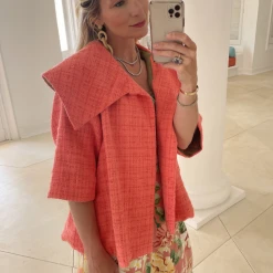 BURU Pink Label Cropped Car Coat - Coral Tweed