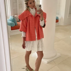 BURU Pink Label Cropped Car Coat - Coral Tweed