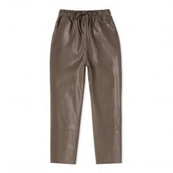 BURU White Label Bottoms Cropped Vegan Leather Trousers - Mocha