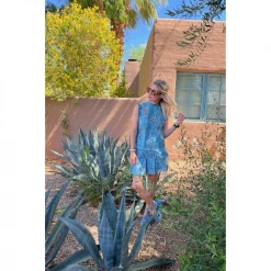 BURU White Label Smocked Waist Skirt MINI - Blue Lily Of The Valley