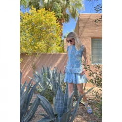 BURU White Label Smocked Waist Skirt MINI - Blue Lily Of The Valley