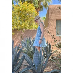 BURU White Label Smocked Waist Skirt MINI - Blue Lily Of The Valley