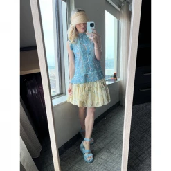 BURU White Label Flutter Sleeve Pleated Top - Blue Lily Of The Valley Clothing