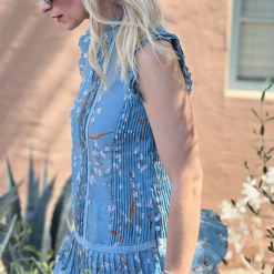 BURU White Label Smocked Waist Skirt MINI - Blue Lily Of The Valley