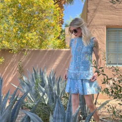 BURU White Label Smocked Waist Skirt MINI - Blue Lily Of The Valley